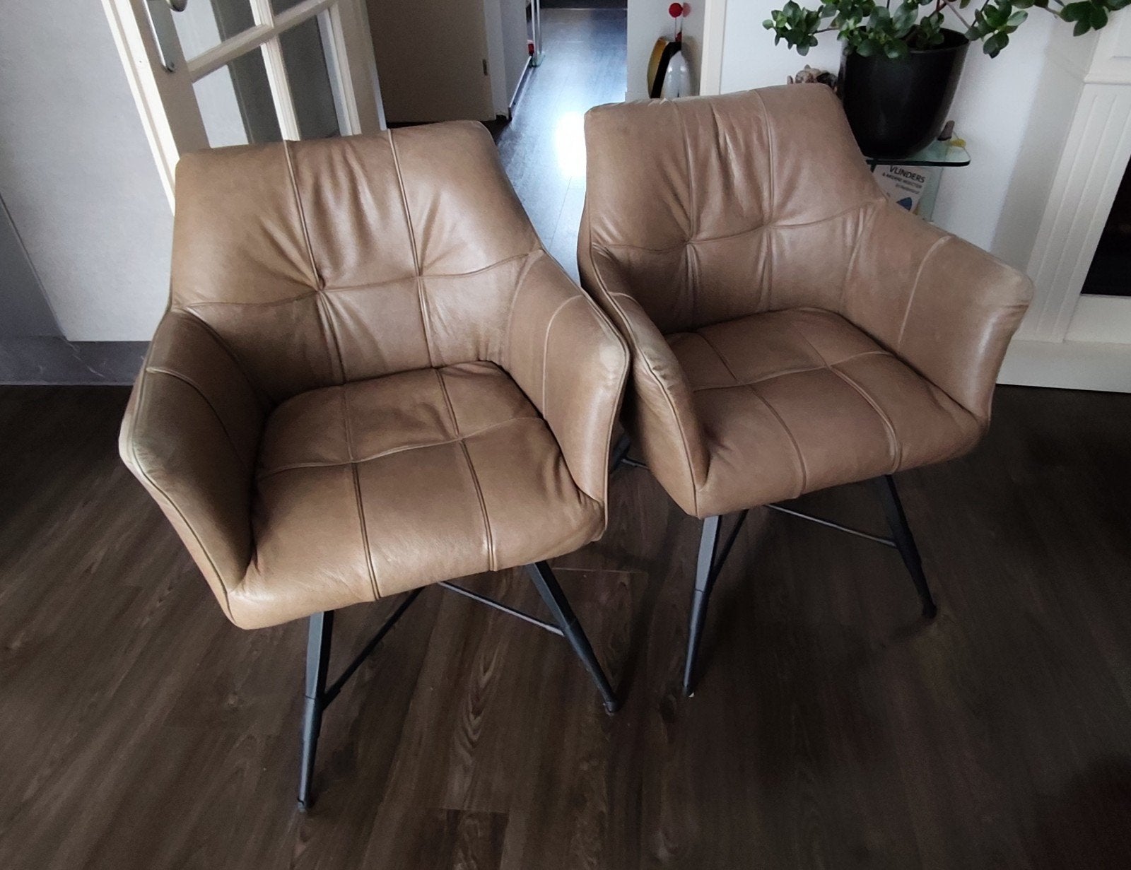 Set van 4 eetkamerstoelen, Huis en Inrichting, Ophalen, Gebruikt, Bruin, Leer