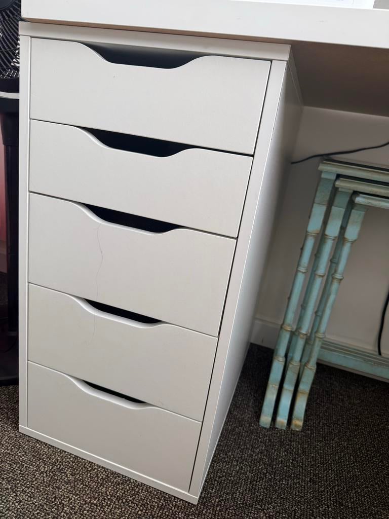 Bureau - IKEA Alex ladeblok met 5 laden - Wit, Overige materialen, Minder dan 50 cm, Gebruikt, 5 laden of meer