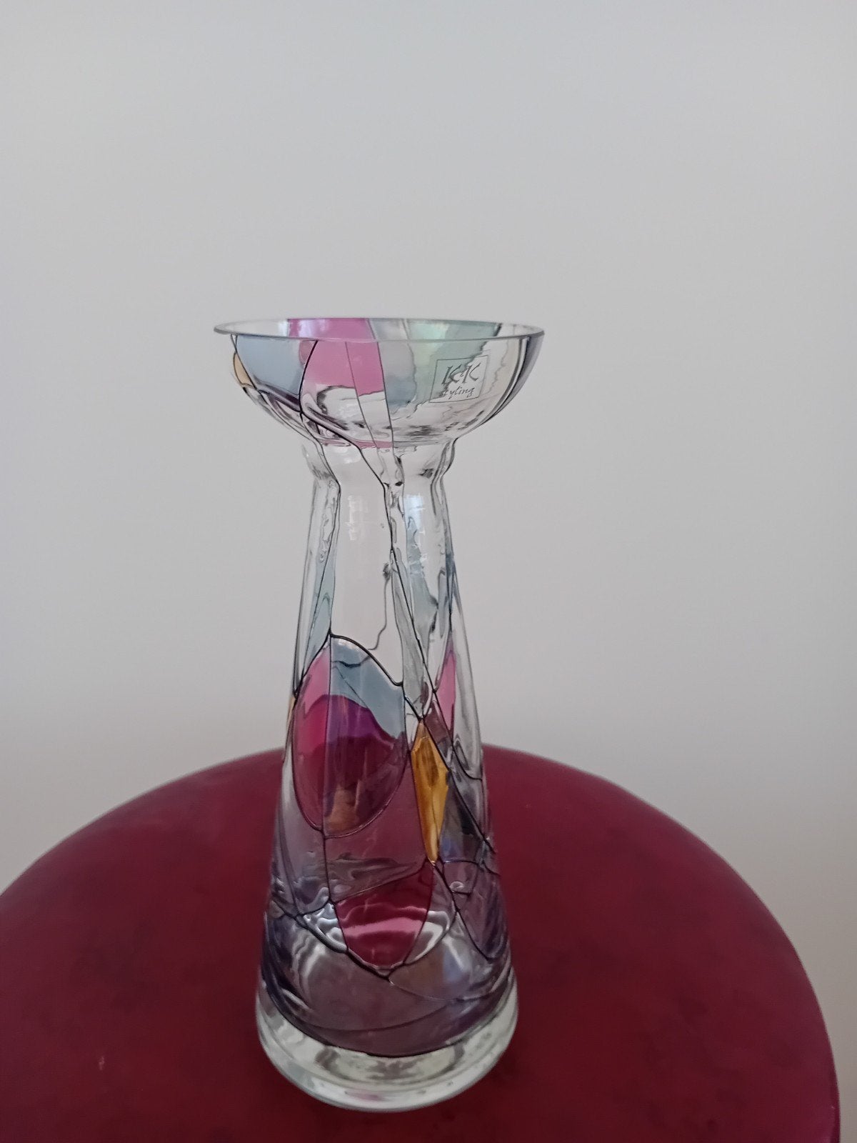 Glazen hyacint vaas met abstract design k&k styling, Ophalen of Verzenden