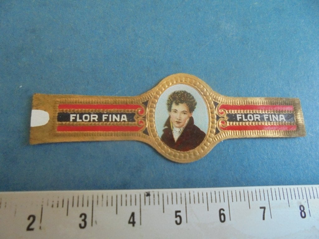 Oude sigarenband Flor Fina met onbekend portret (z), Ophalen of Verzenden, Zo goed als nieuw, Sigarenbandjes