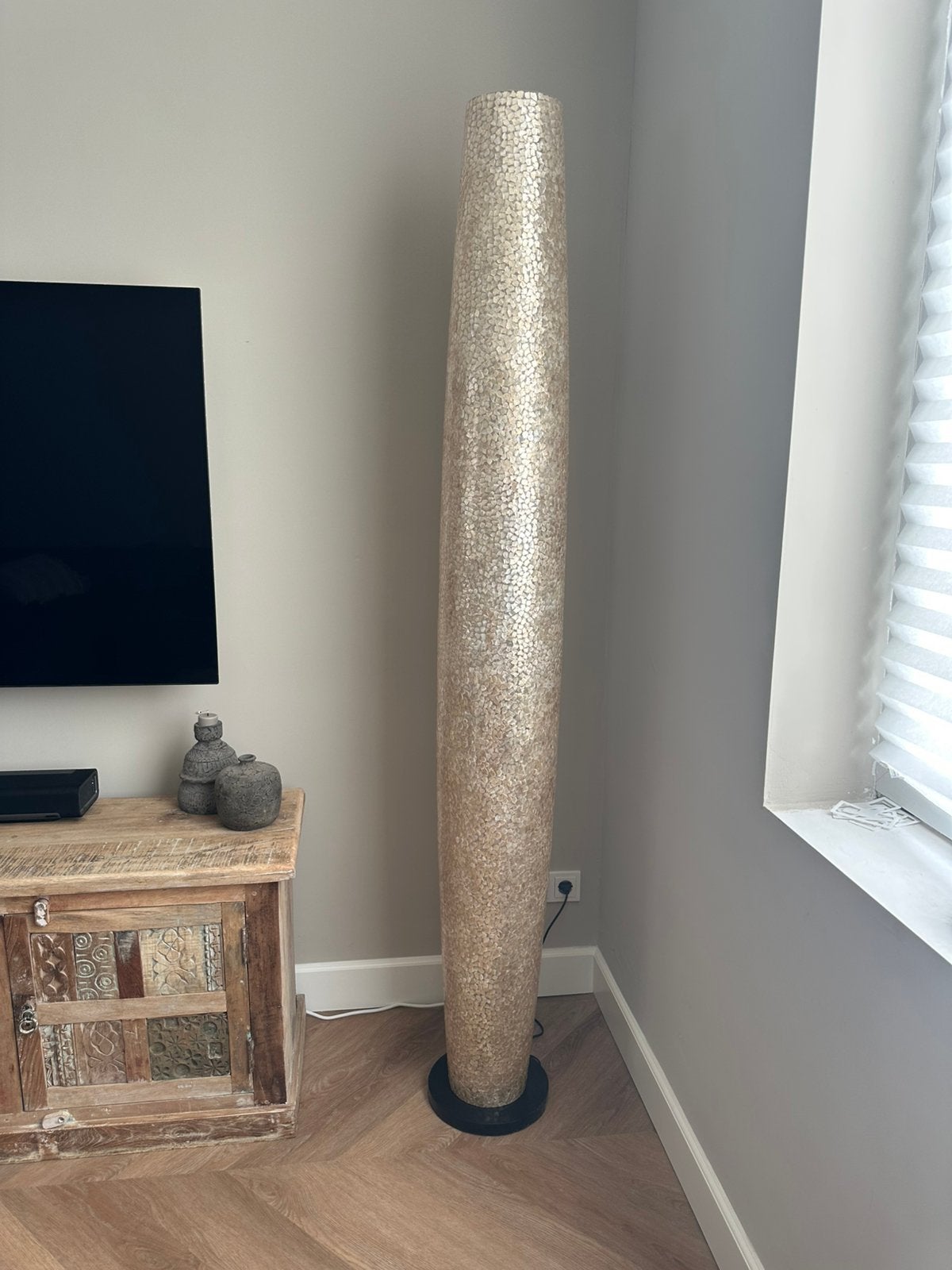 Staande lamp wangi gold schelpen lamp, Ophalen, Zo goed als nieuw, 150 tot 200 cm
