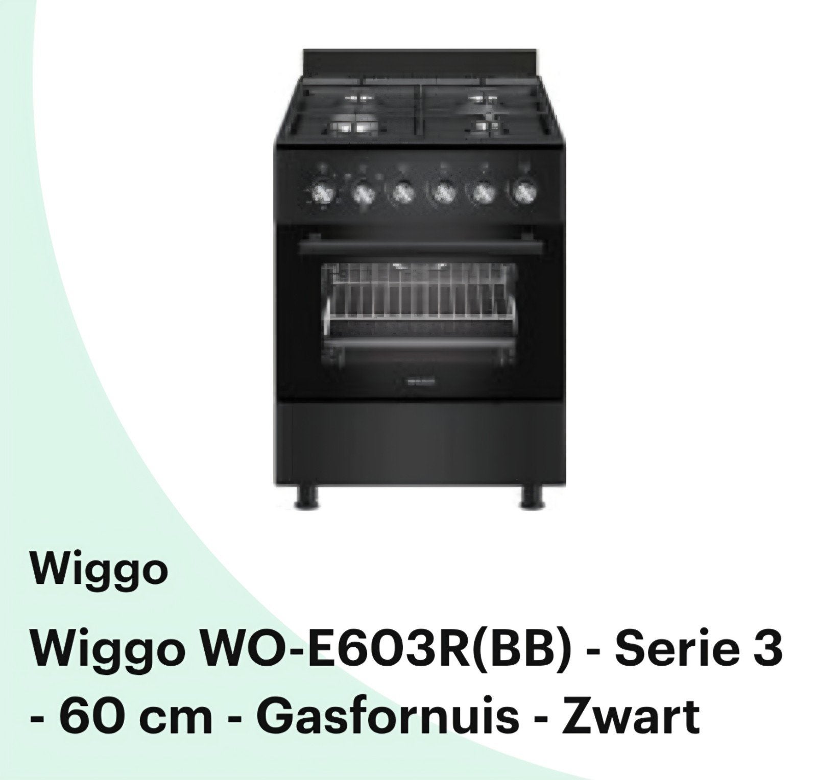 Wiggo Vrijstaand Gasfornuis - Zwart, 4 Kookzones, Energie A, Gas, Vrijstaand, 85 tot 90 cm, 4 kookzones