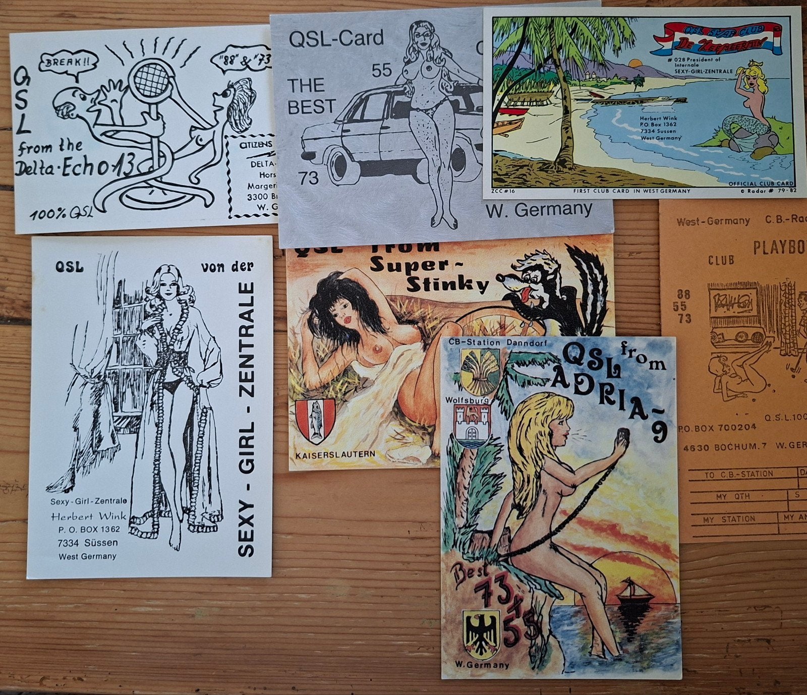 Set QSL kaarten o.vrouw naakt  west duitsland, Ophalen of Verzenden, 1940 tot 1960, Sterren en Beroemdheden