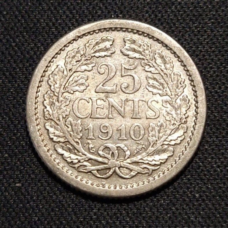 25 cent 1910, Verzenden, Zilver, 25 cent, Koningin Wilhelmina
