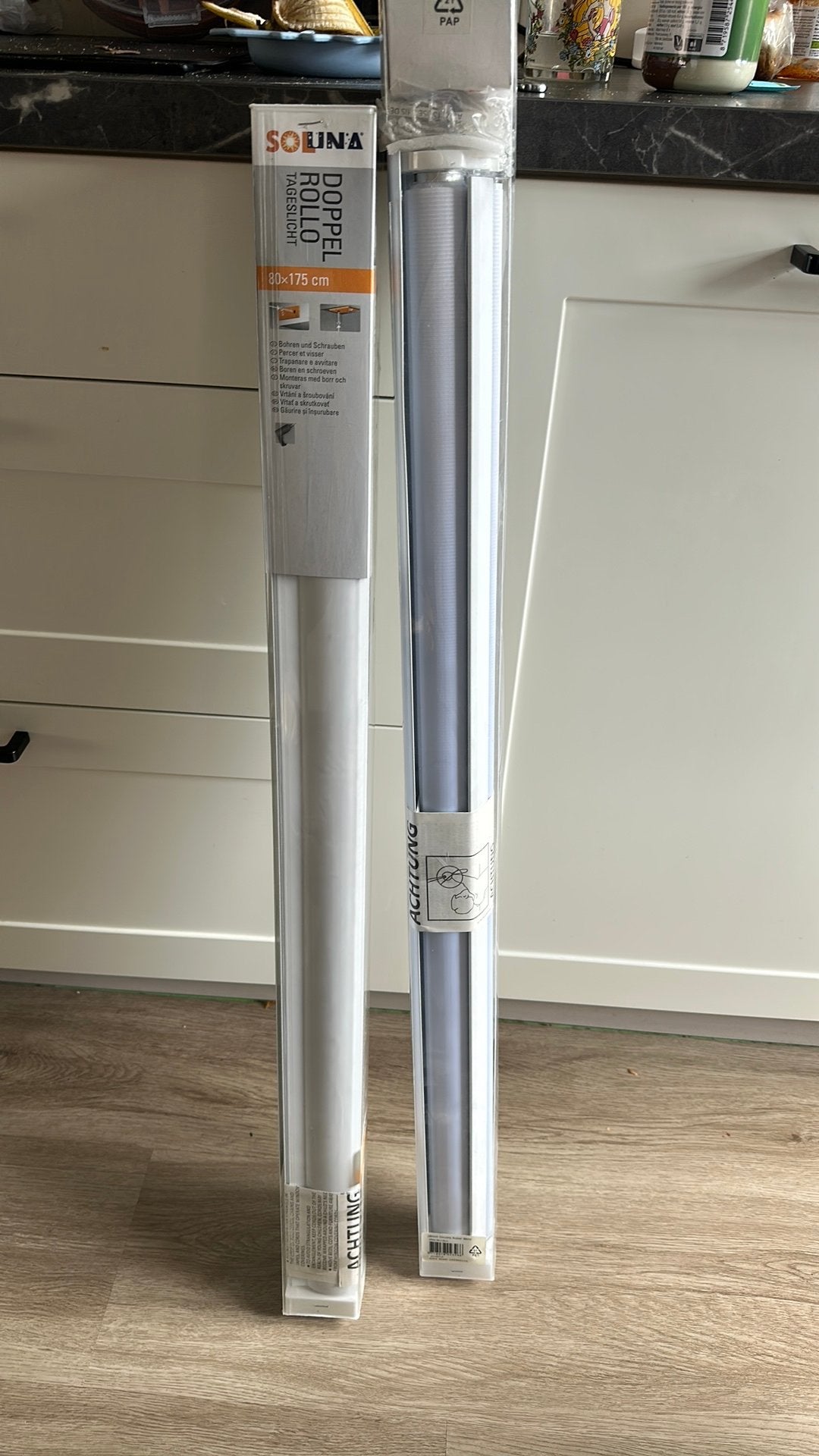 Duo rolgordijn verschillende maten - Wit/Grijs gestreept, Ophalen, Duo rolgordijn, Rolgordijn, Wit