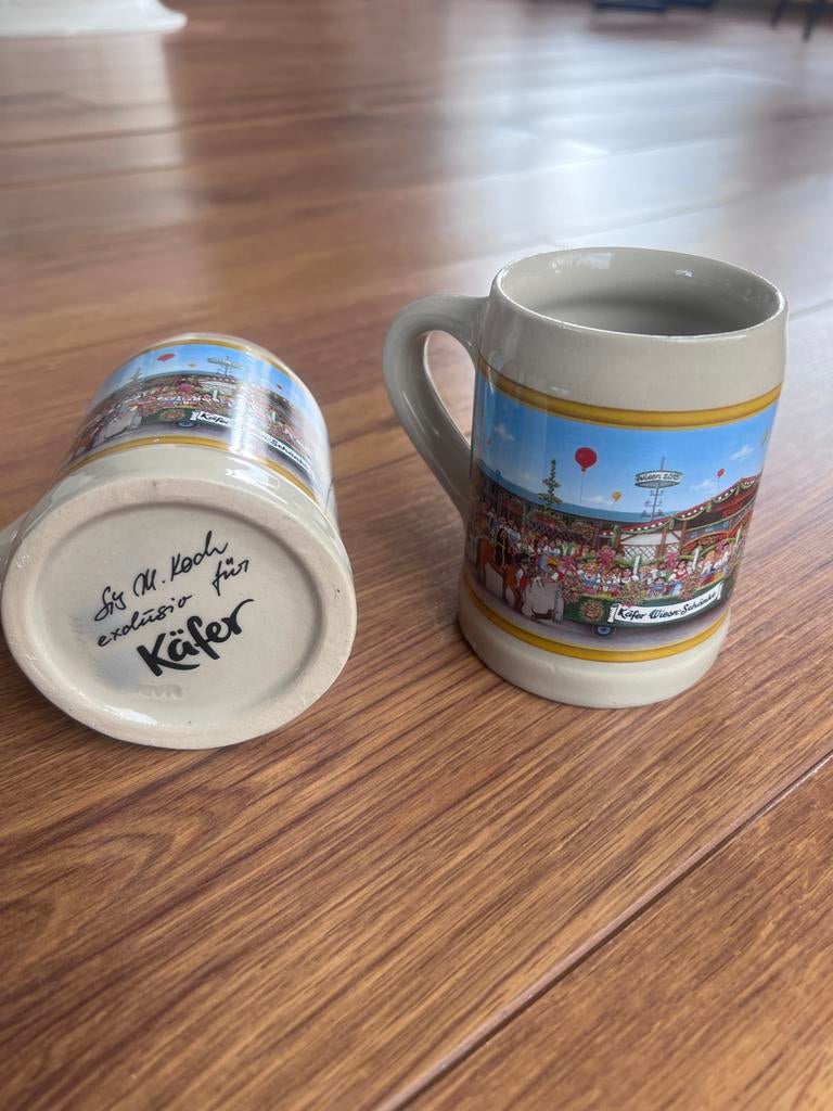 2 originele Käfer Oktoberfest aardewerk wijnkruikjes, Ophalen of Verzenden