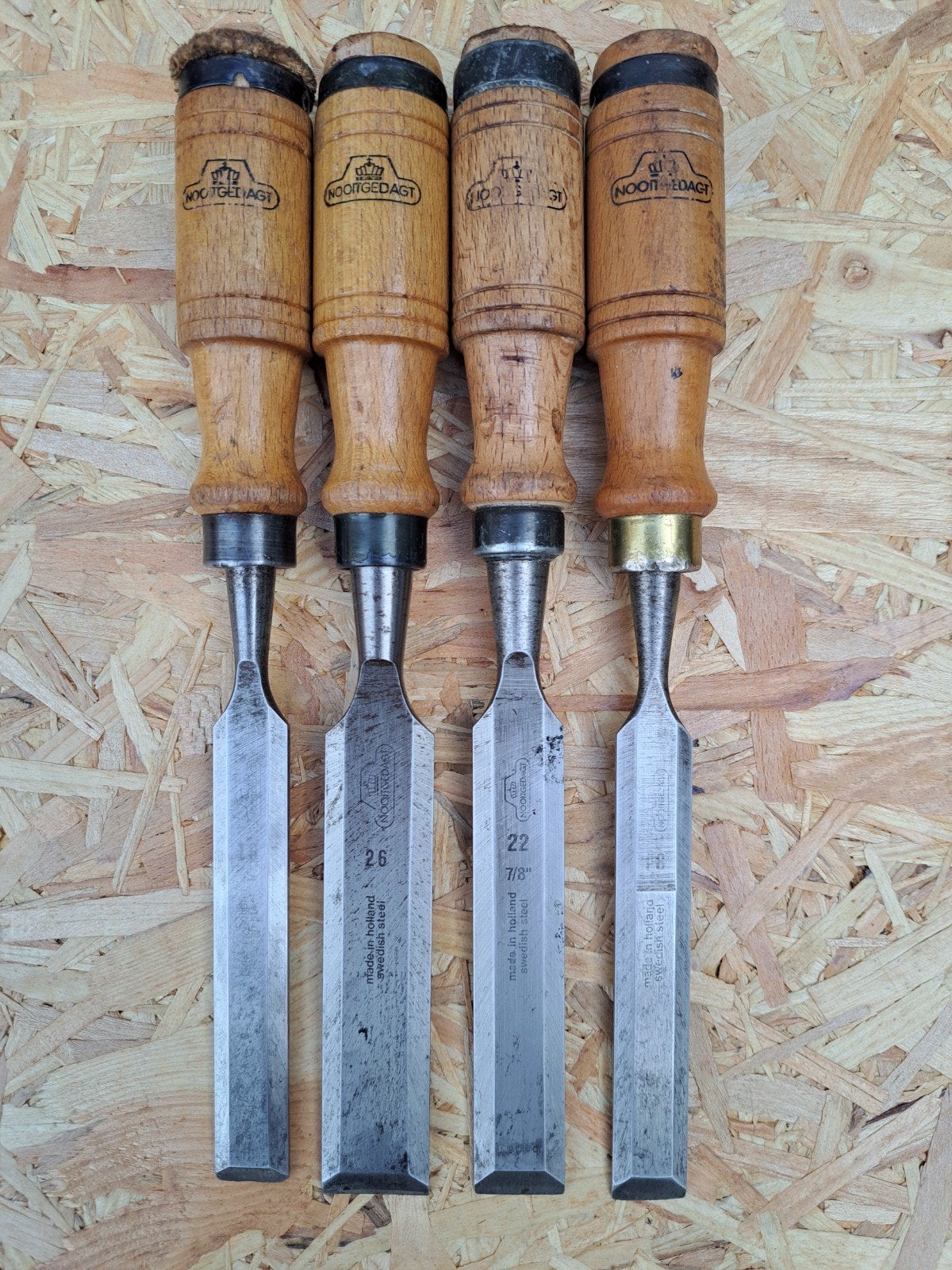 Fraaie set Nooitgedagt steekbeitels | beitels | 26, 22, 2x18, Ophalen of Verzenden, Gebruikt, Beitel, Nooitgedacht