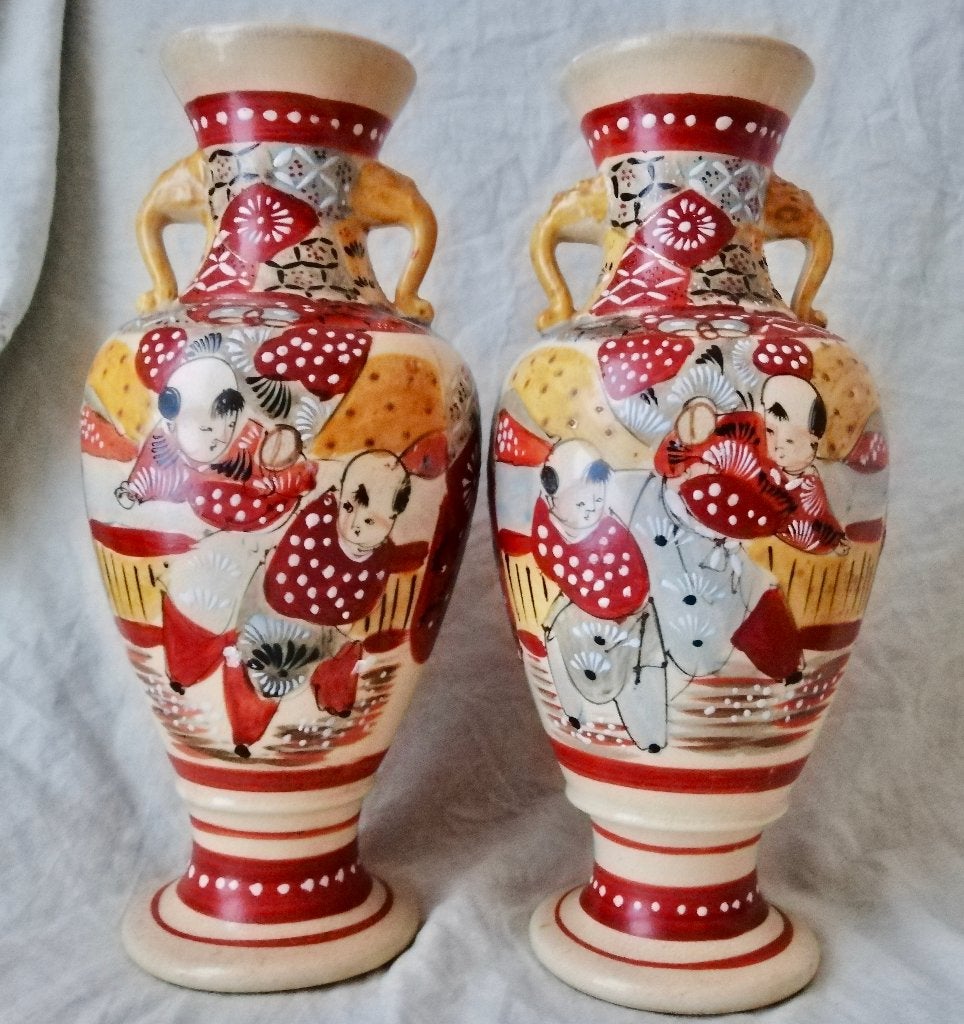Stel oude Satsuma aardewerk vazen - Japanse vaas, Steen/keramiek, Ophalen of Verzenden, Japan, Handgemaakt
