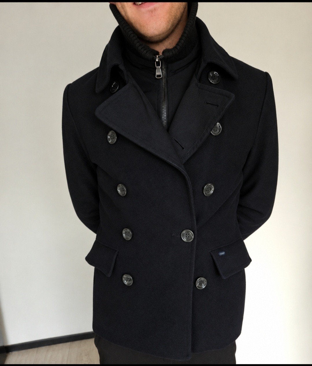 McGregor Heren Jas Maat 48 - Donkerblauw Wollen Peacoat, Ophalen, Zo goed als nieuw, McGregor, Maat 48/50 (M)