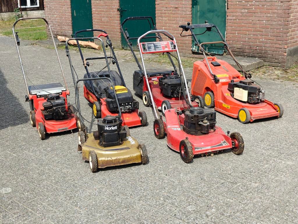 6 grasmaaiers: Toro, Norlett, Wolfgarten, Harry (loop/sloop), Tuin en Terras, Grasmaaiers, Gebruikt, Ophalen