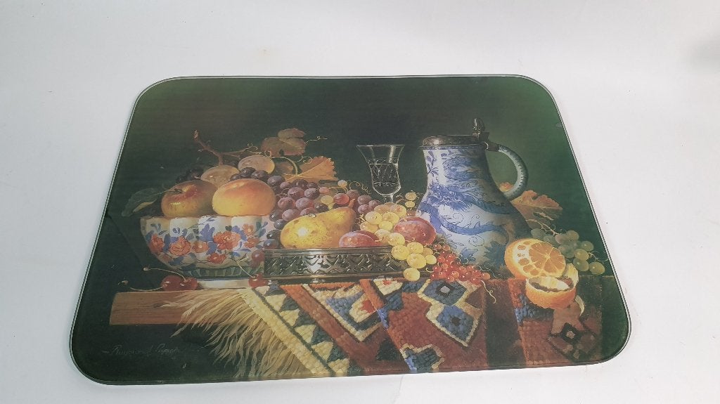 Brocante onderzetter glasplaat, placemat glas stilleven. S28, Tweedehands verkoop, Tweedehands verkoop, Gebruikt, Ophalen of Verzenden