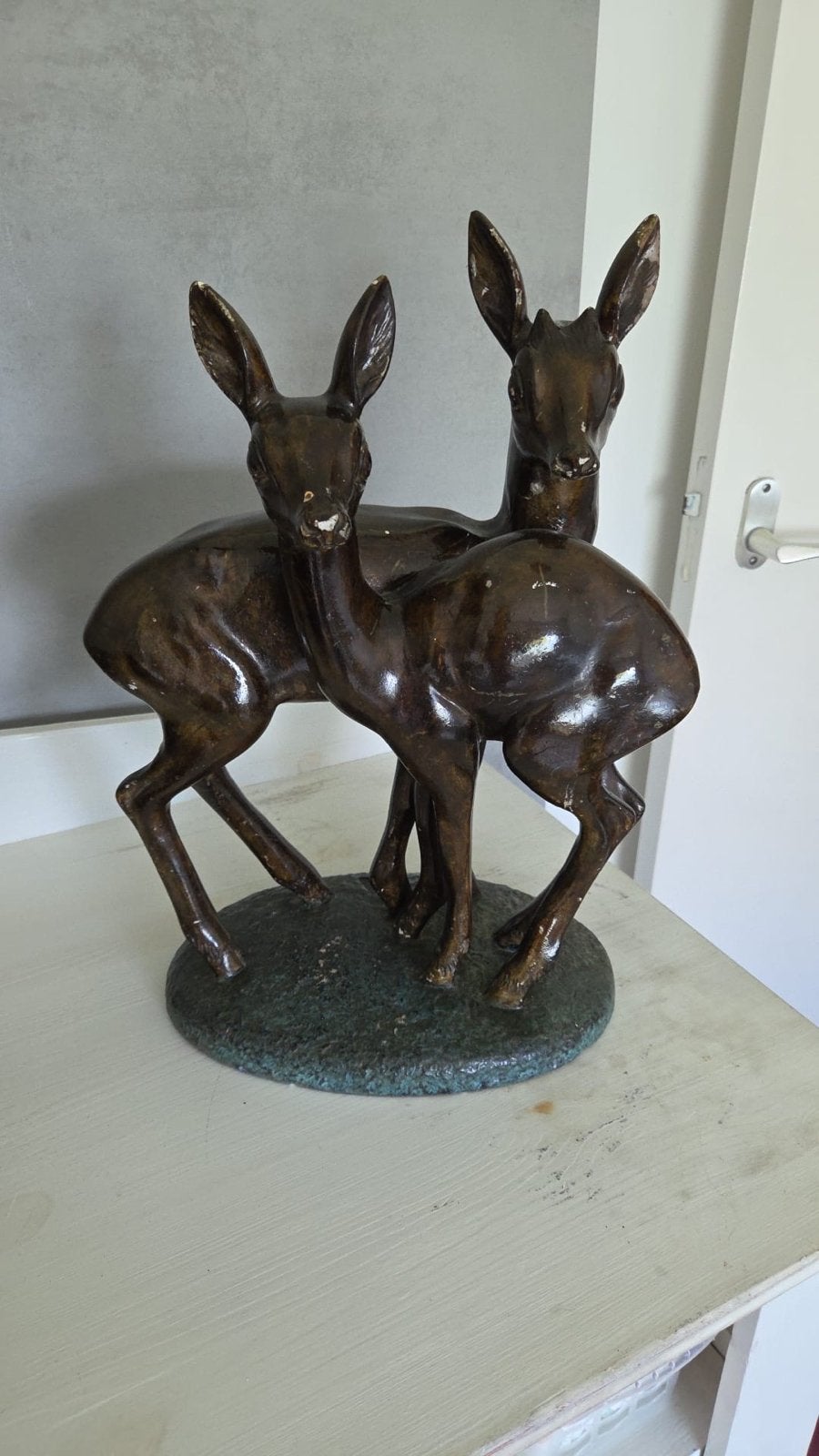 Antiek bronzen hertenbeeld - Charmant duo, Ophalen, 20 - 50 cm, Beeld, Bruin