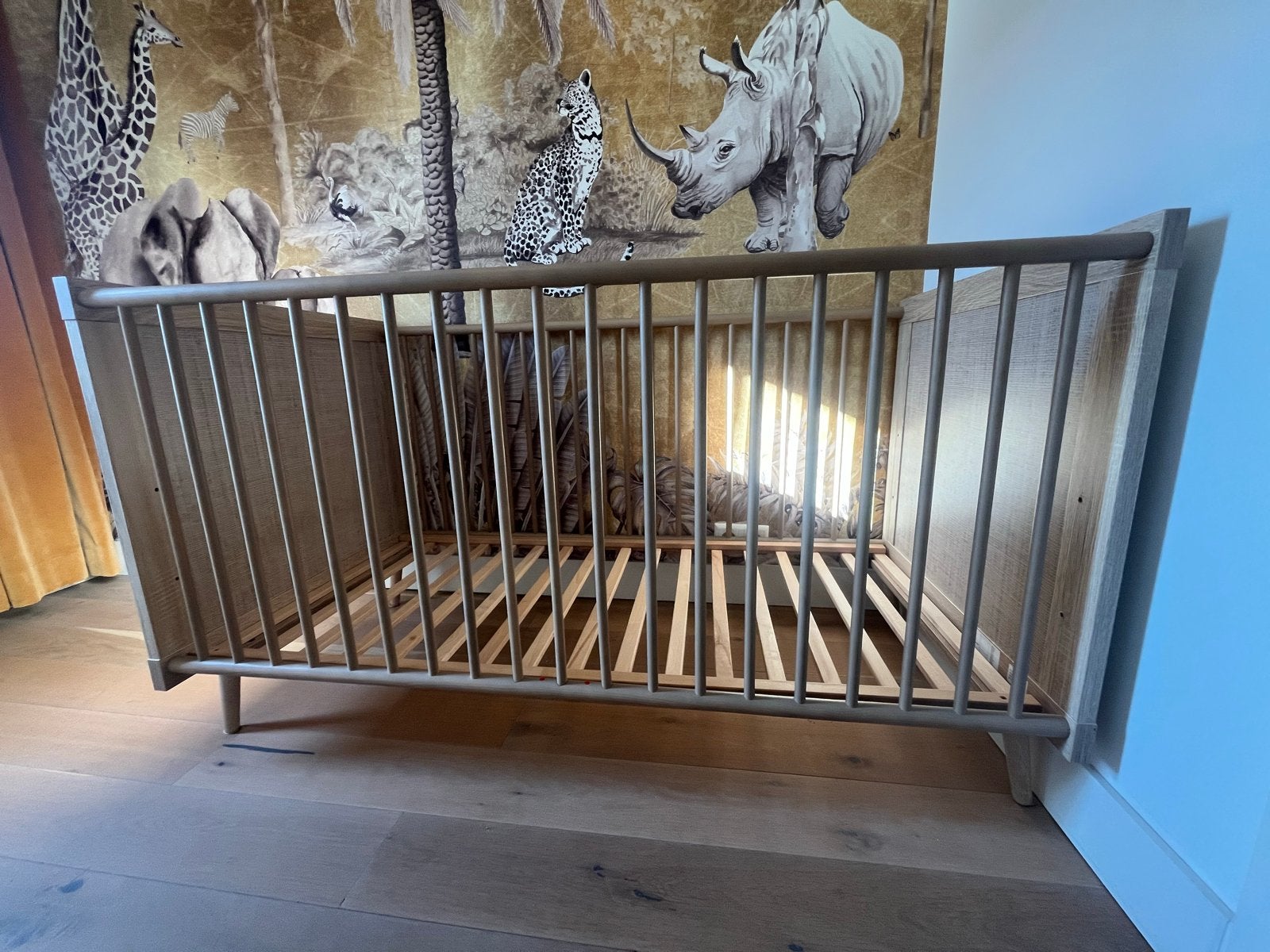 Ledikant Finori Bali Eiken/Riet Decor 70x140, Huis en Inrichting, Verstelbaar, Bruin, Zo goed als nieuw, Overige maten