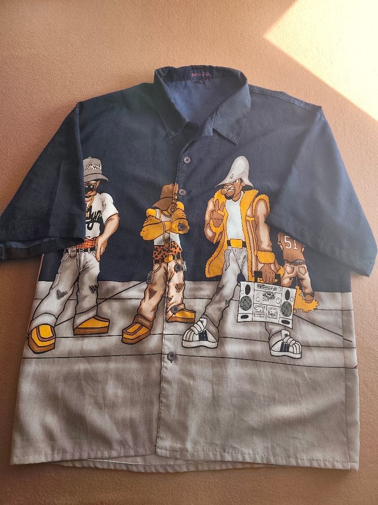Super Cool Vintage Hip Hop Overhemd Korte Mouw – Maat XL, Blauw, Ophalen of Verzenden, Zo goed als nieuw, Super Cool