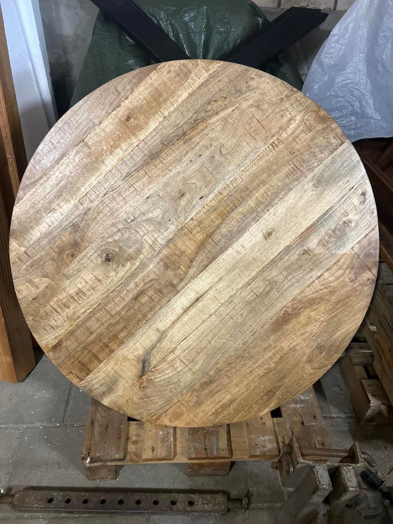 Ronde mangohouten tafel - diameter 110 cm, Ophalen, 100 tot 150 cm, Rond, Zo goed als nieuw