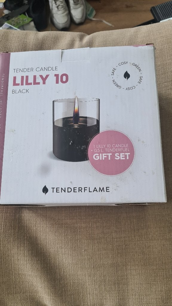 Tenderflame Lilly 10 Zwart Gift Set - Veilige Sfeerhaard, 10 cm, Nieuw, Ophalen of Verzenden, Glas