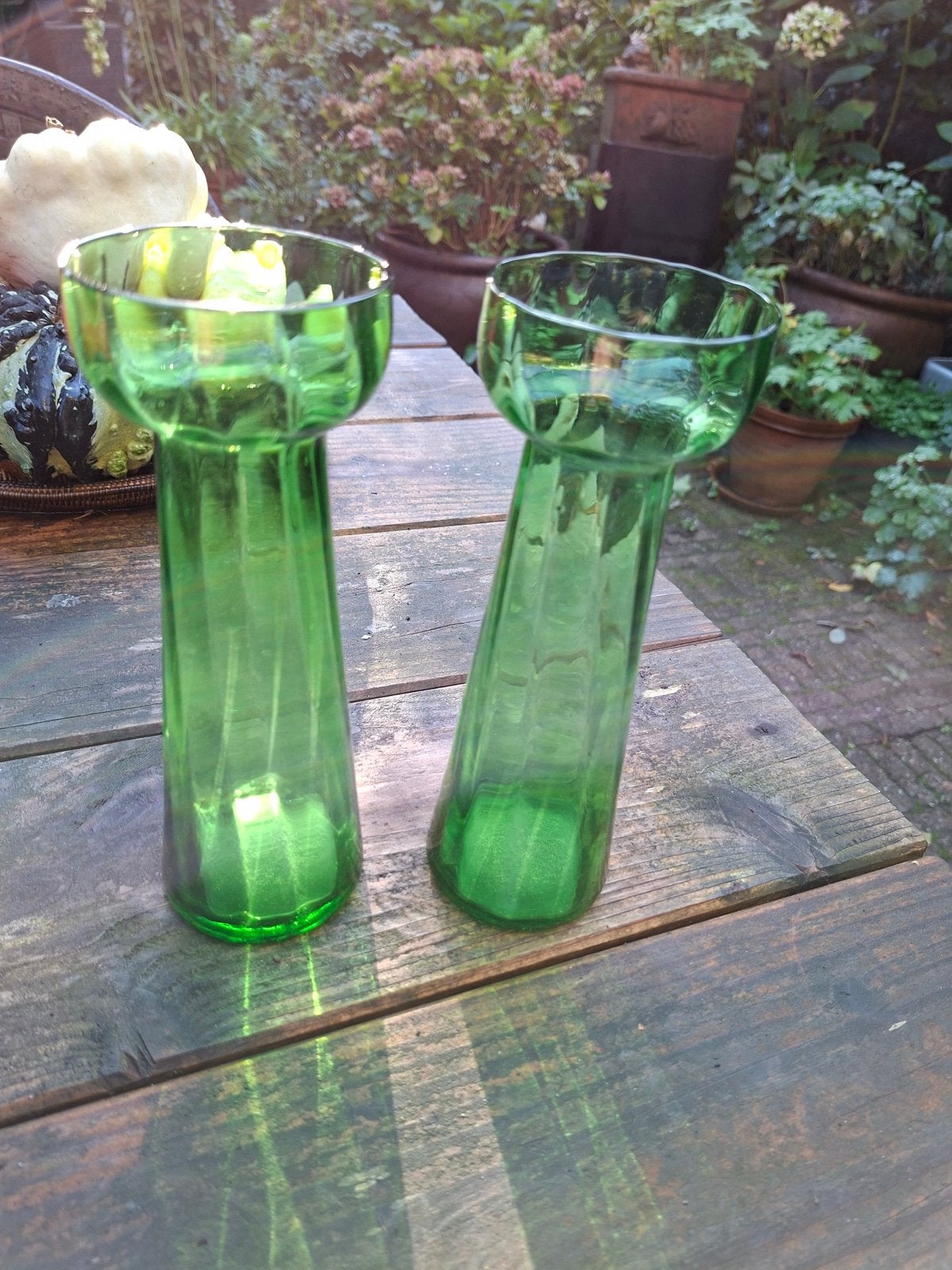2 antieke hyacint glazen zie foto’s verm handwerk leerdam, Ophalen of Verzenden