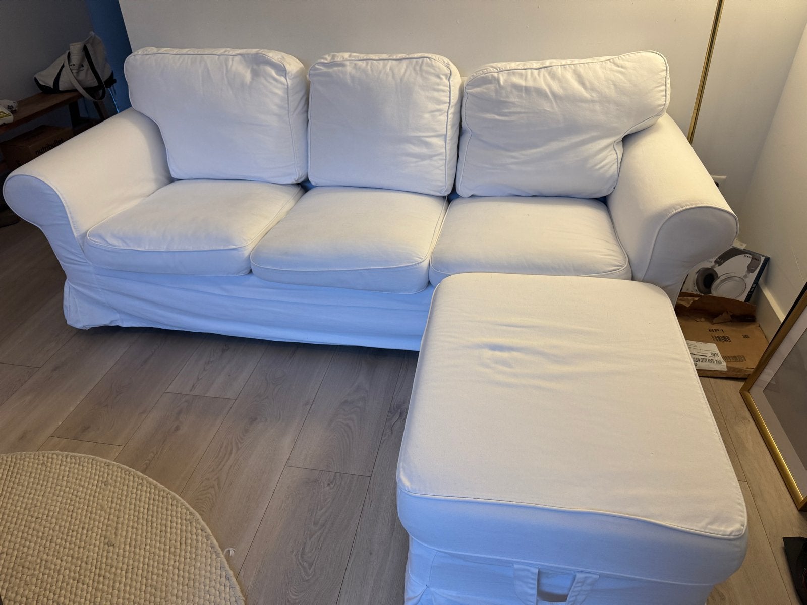 IKEA Ektorp 3-zitsbank met voetenbank - perfecte staat, Huis en Inrichting, Ophalen, Zo goed als nieuw, Driepersoons, Stof