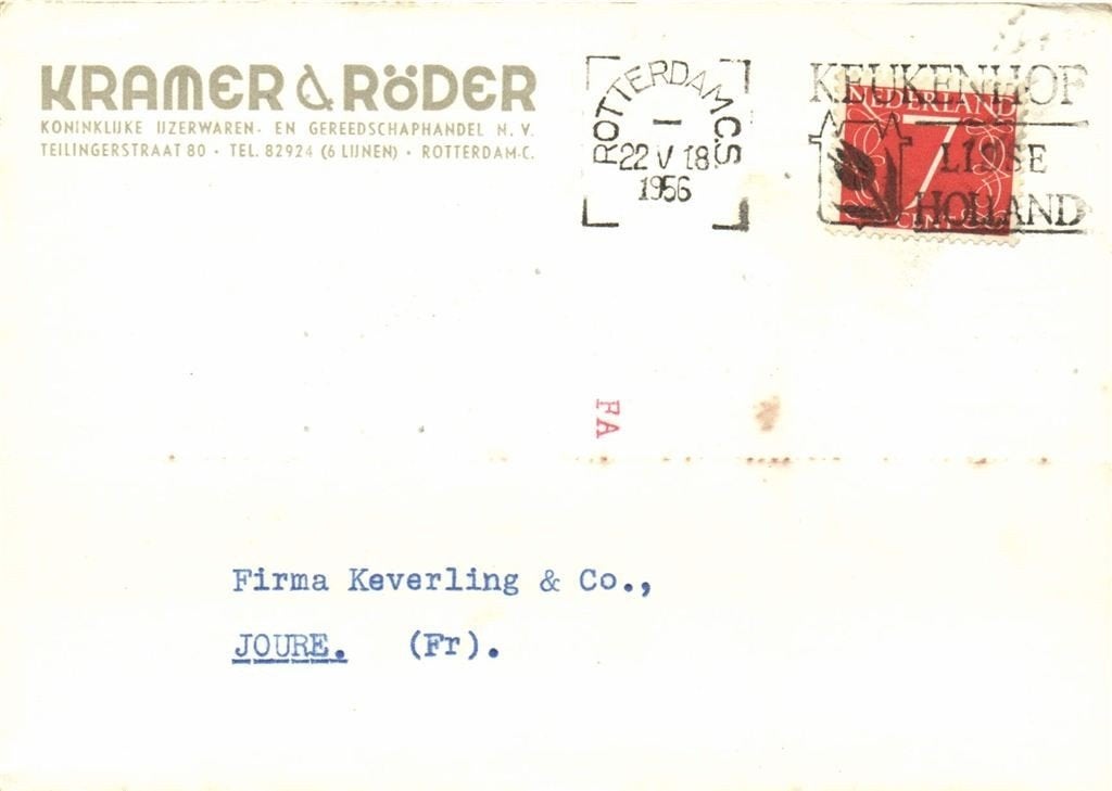 Kramer + Roder, Rotterdam-C. - 05.1956 - briefkaart, Ophalen of Verzenden, Briefkaart