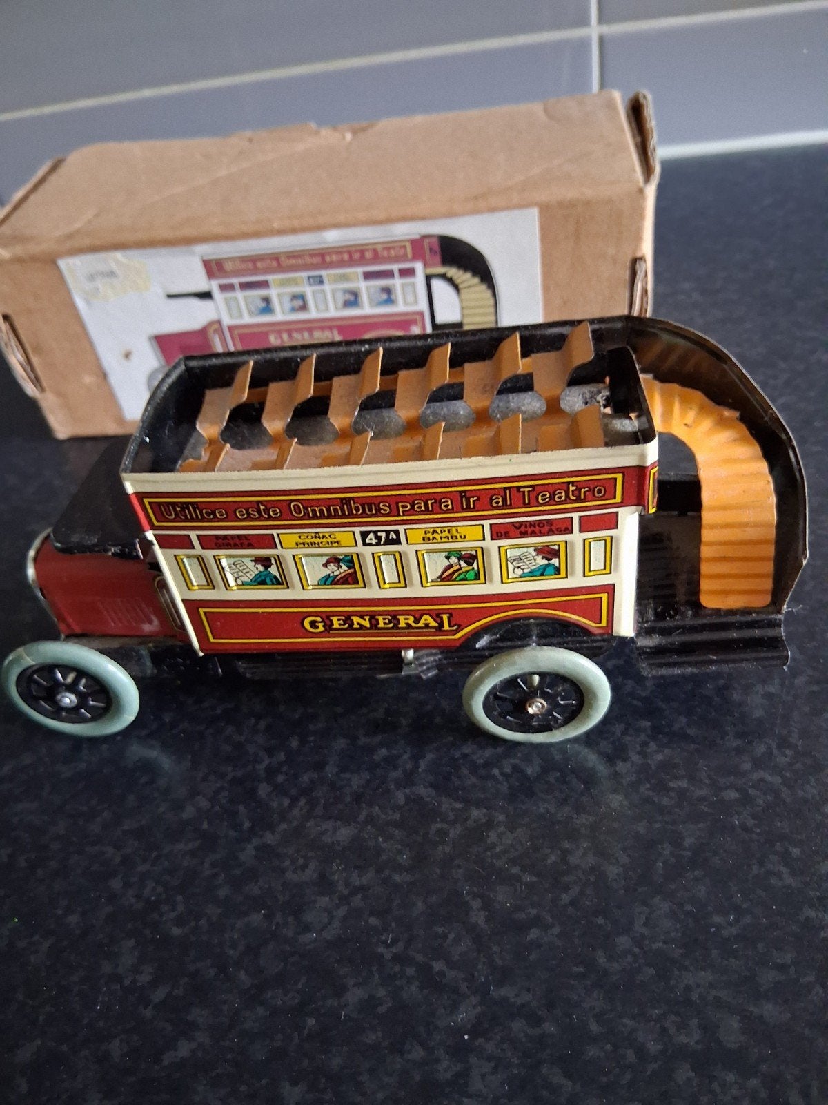 Vintage blikken speelgoedbus - General Omnibus, Ophalen of Verzenden, Zo goed als nieuw