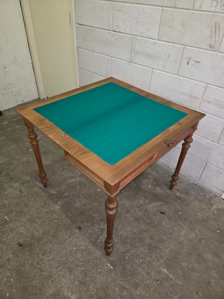 Antieke uitklapbare kaarttafel met groen vilt, Antiek en Kunst, Ophalen