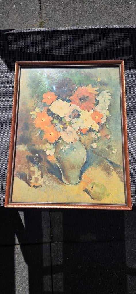 Vintage Bloemenstilleven Schilderij Gesigneerd Frank Vos, Ophalen of Verzenden