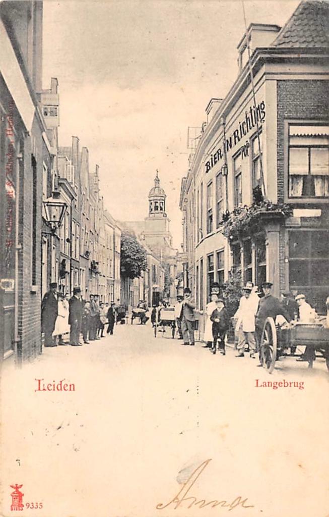 Leiden Langebrug Petruskerk Handkar 1902, Ophalen of Verzenden, Voor 1920, Gelopen, Zuid-Holland