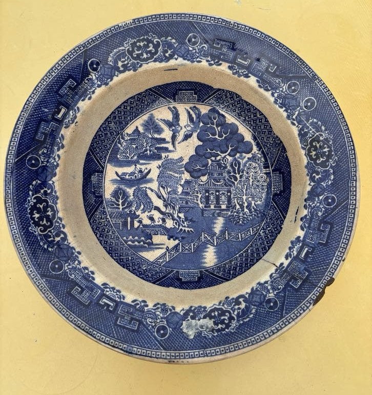 Antiek Chinees bord - Blauw en wit, Ophalen of Verzenden