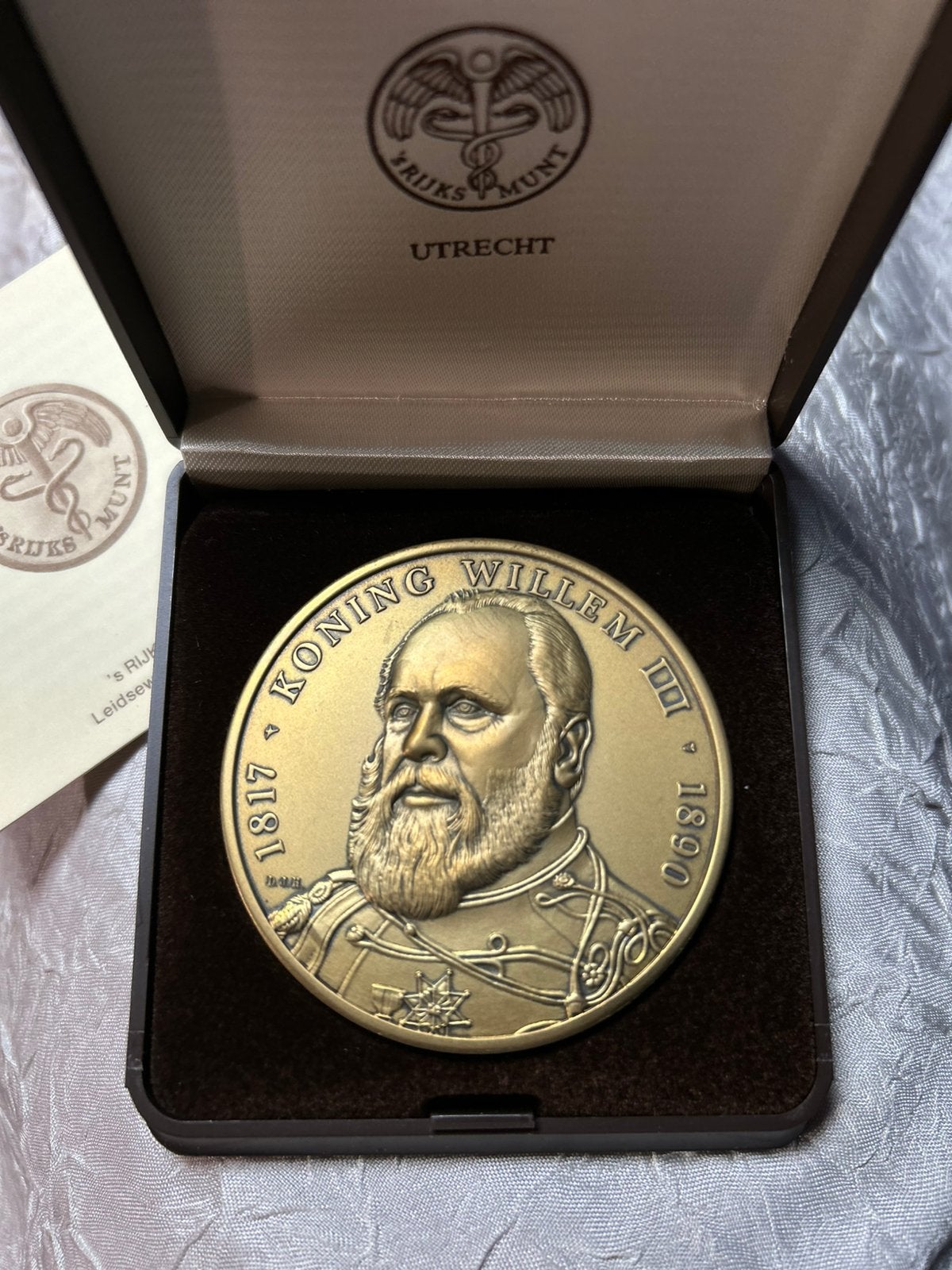 Bronzen herdenkings penning Koning Willem III, Rijksmunt, Ophalen of Verzenden, Brons