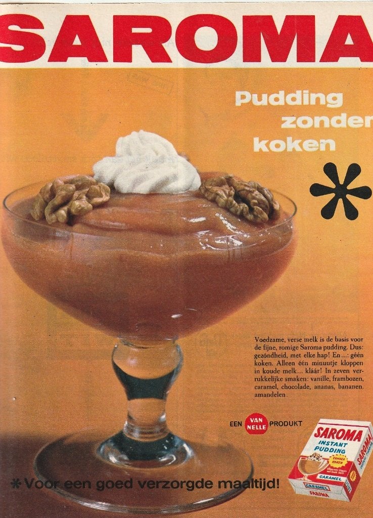 Retro reclame 1964 Van Nelle Saroma pudding melk is basis, Verzamelen, Verzenden, Overige typen