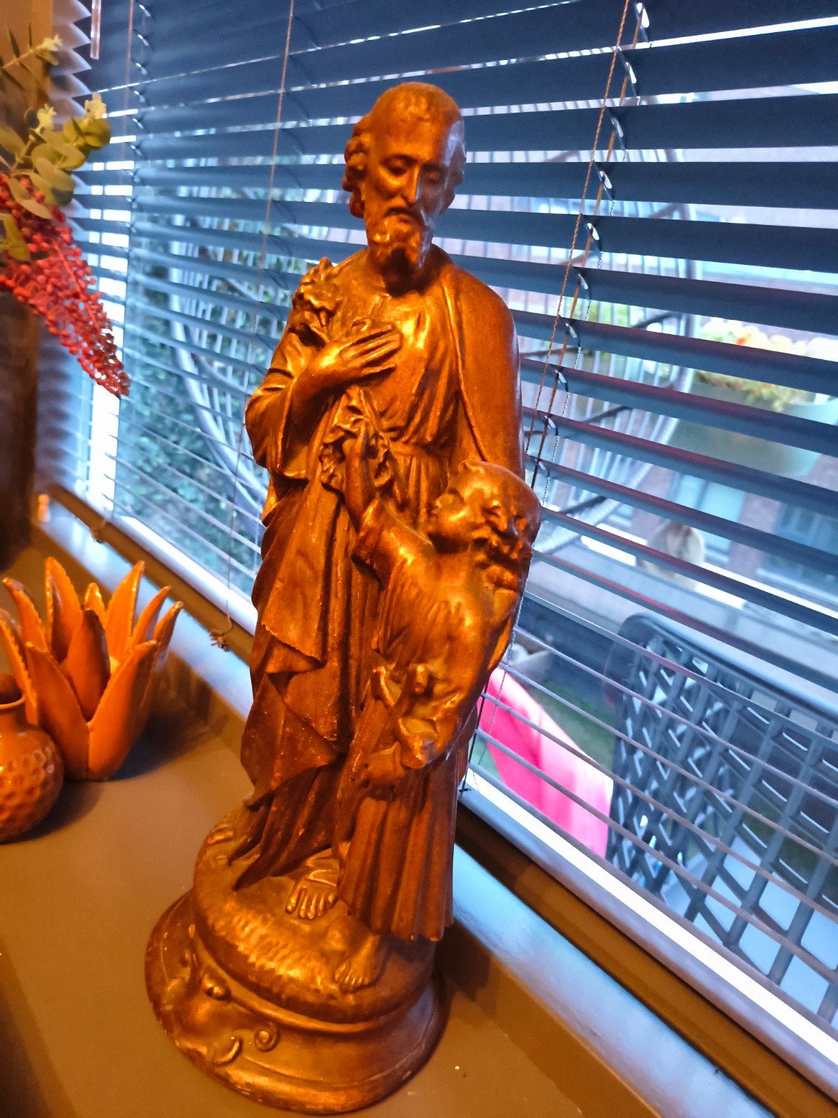 Vintage bronzen beeld van Sint Jozef met kind, Ophalen of Verzenden