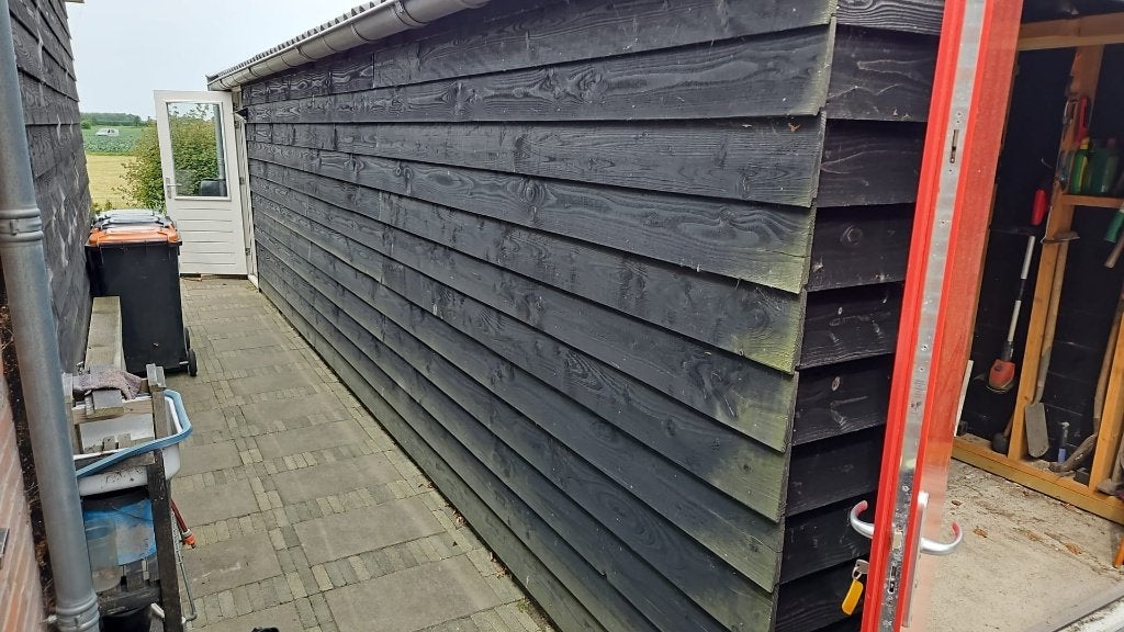 zwarte Zweeds rabat / potdeksel planken, grof bezaagd., Doe-het-zelf en Verbouw, Hout en Planken, Ophalen, Minder dan 25 mm, Zo goed als nieuw