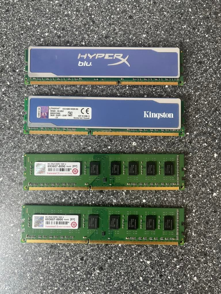 32GB DDR3 RAM Kit – 4x8GB Kingston HyperX +Transcend 1600MHz, Computers en Software, RAM geheugen, 32 GB, DDR3, Ophalen of Verzenden