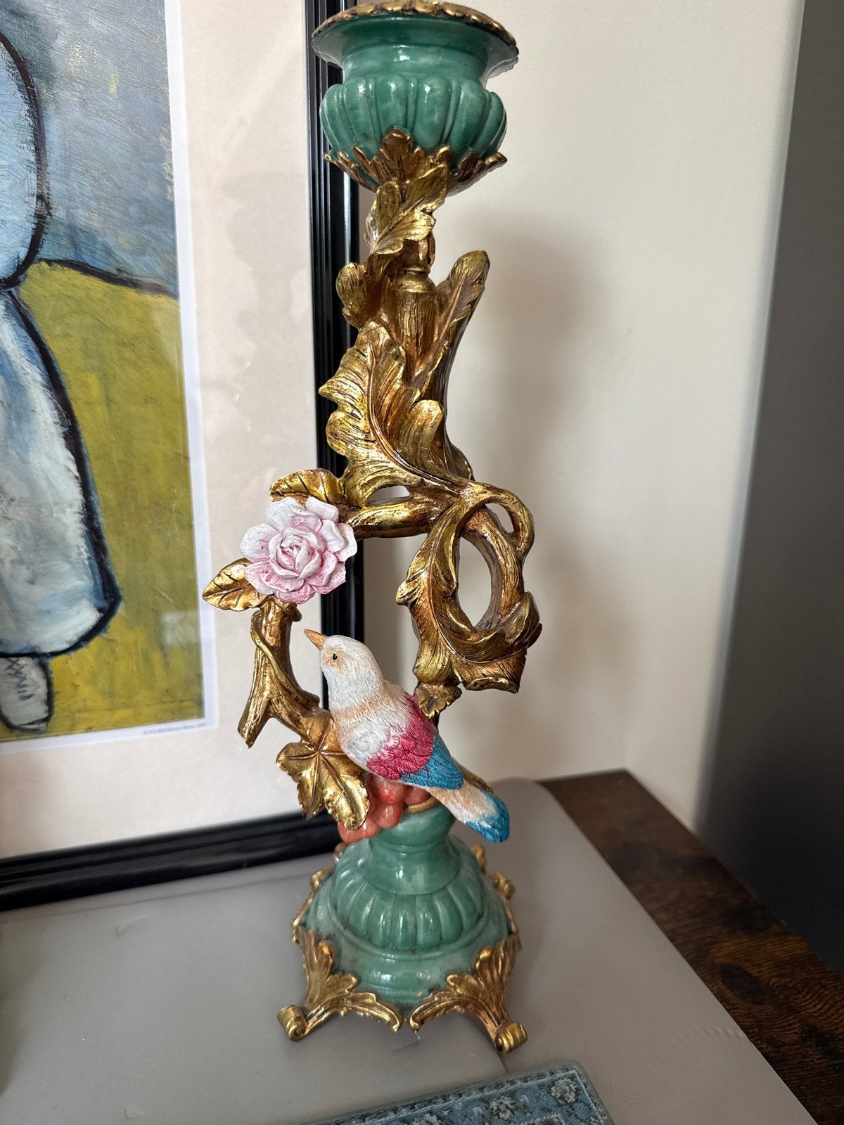 Decoratieve Kandelaar met Vogel en Bloemen, Huis en Inrichting, Woonaccessoires | Kandelaars en Kaarsen, Ophalen, Overige materialen