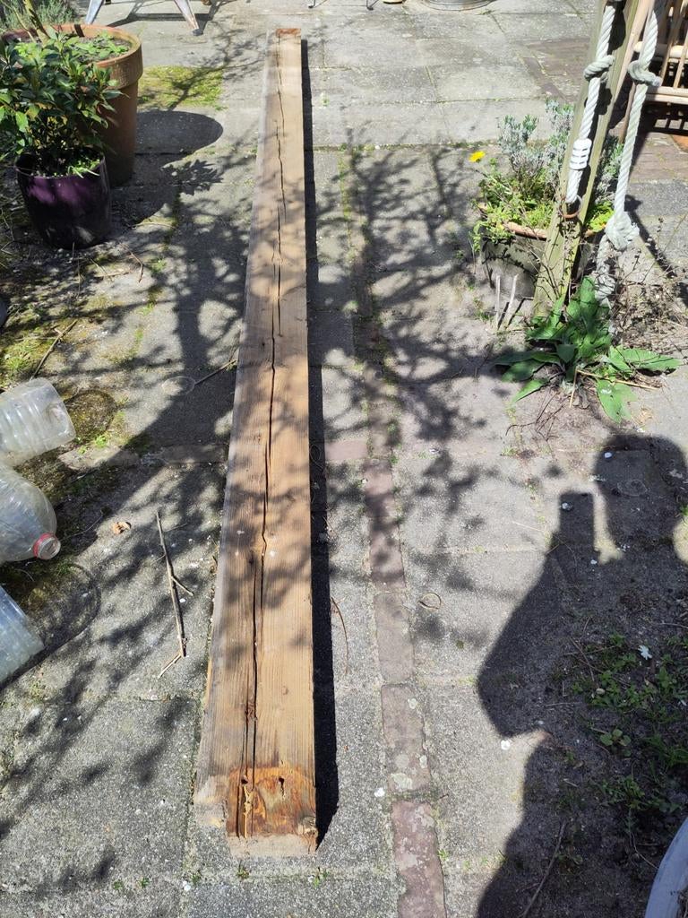 Houten balk 420cm, Doe-het-zelf en Verbouw, Hout en Planken, Ophalen, Grenen, Balk, 50 mm of meer