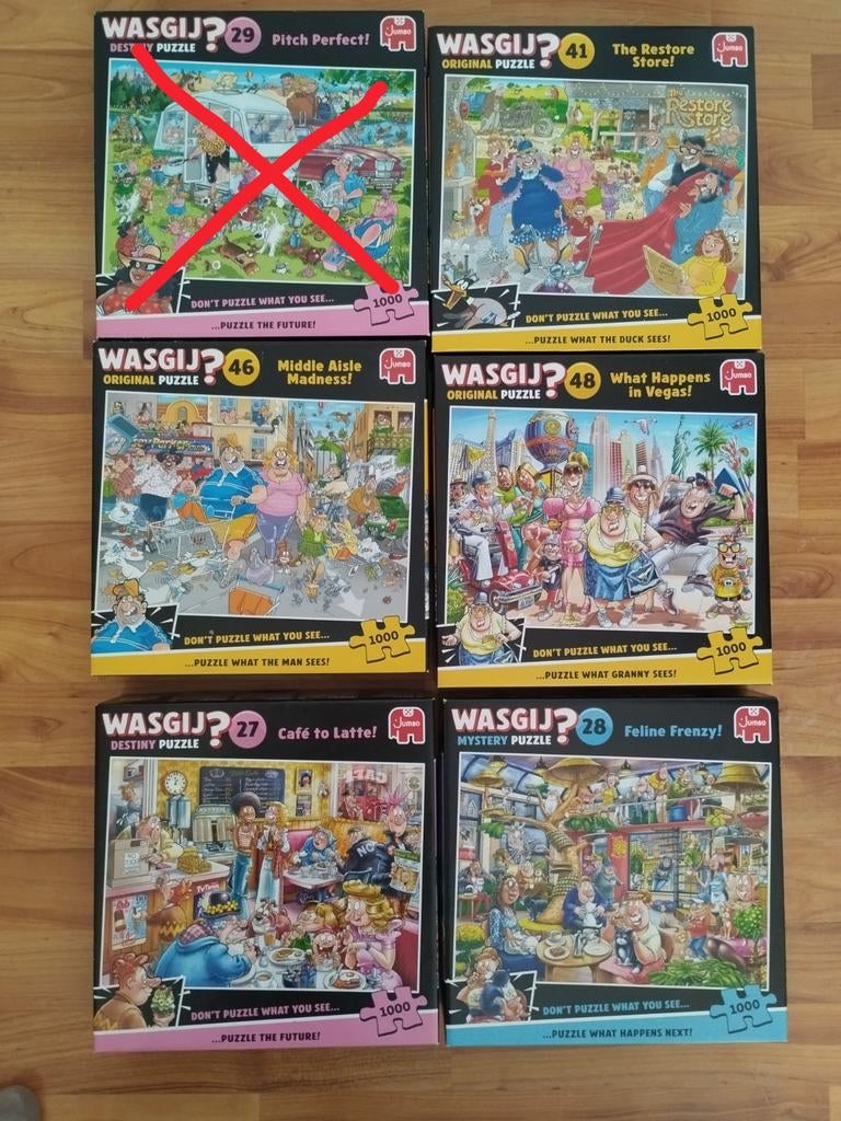 5 wasgij puzzels, Ophalen, 500 t/m 1500 stukjes, Zo goed als nieuw