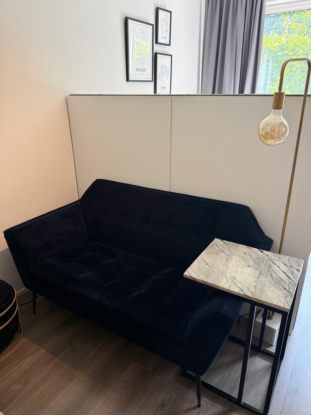 Dutchbone Kate bank blauw fluweel, Ophalen, 150 tot 200 cm, Tweepersoons, 75 tot 100 cm