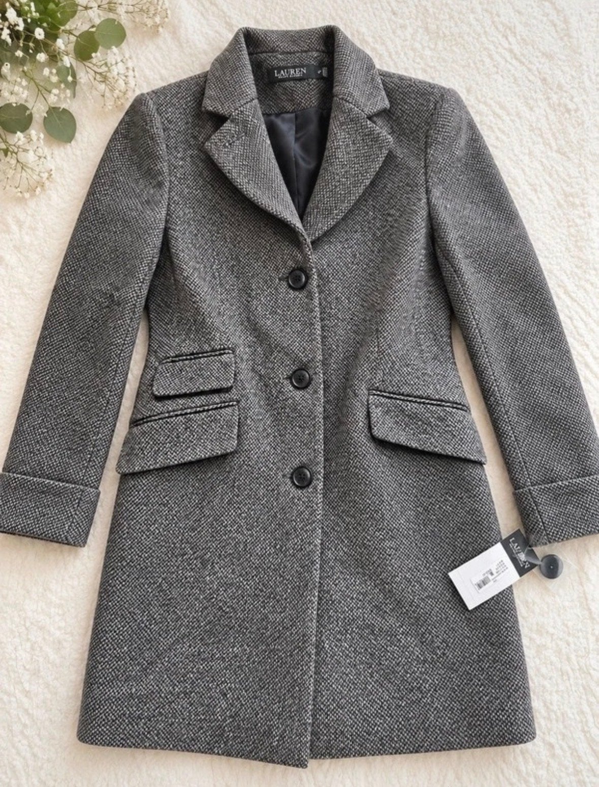 Ralph Lauren Petite Herringbone Jas - Nieuw met labels, Kleding | Dames, Ophalen of Verzenden, Nieuw, Maat 36 (S), Grijs
