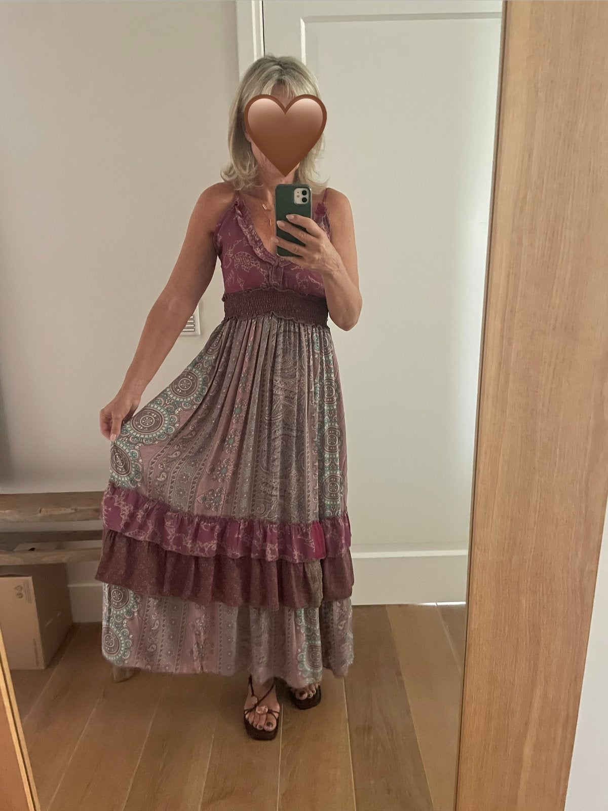 100% zijden boho maxi jurk / patchwork/ Ibiza/ Festival, Ophalen of Verzenden, Zo goed als nieuw, Meerkleurig, Onder de knie