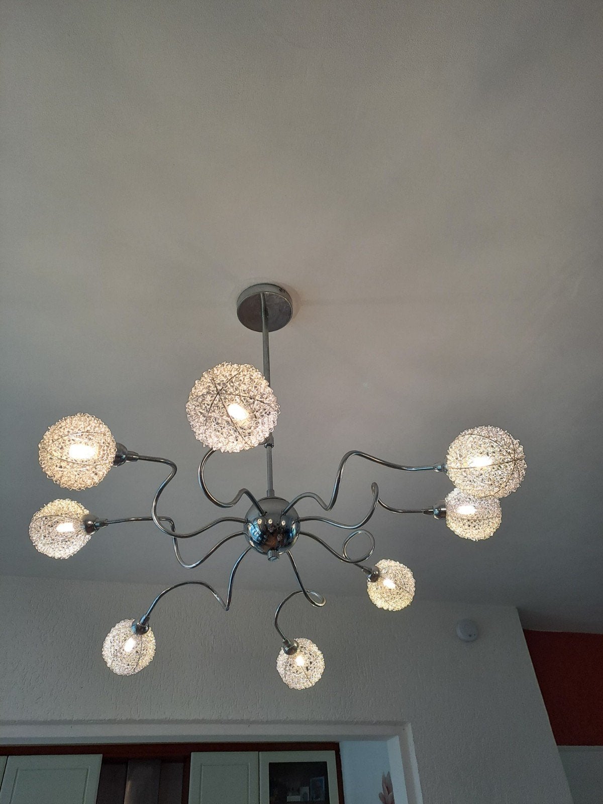 Moderne hanglamp/plafondlamp met 8 lichtpunten, Ophalen, Zo goed als nieuw, Metaal, Modern, Speels