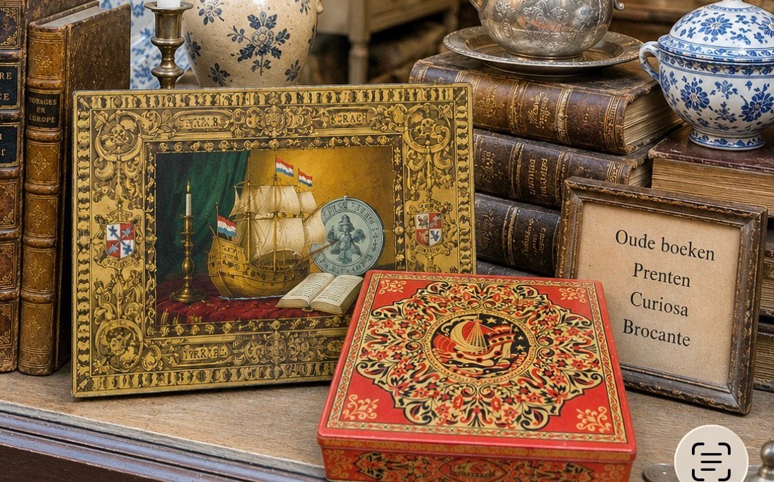 2 Vintage Verkade blikken - Rood/Goud decor, Verzamelen, Blikken, Ophalen of Verzenden, Gebruikt, Koek(jes), Verkade