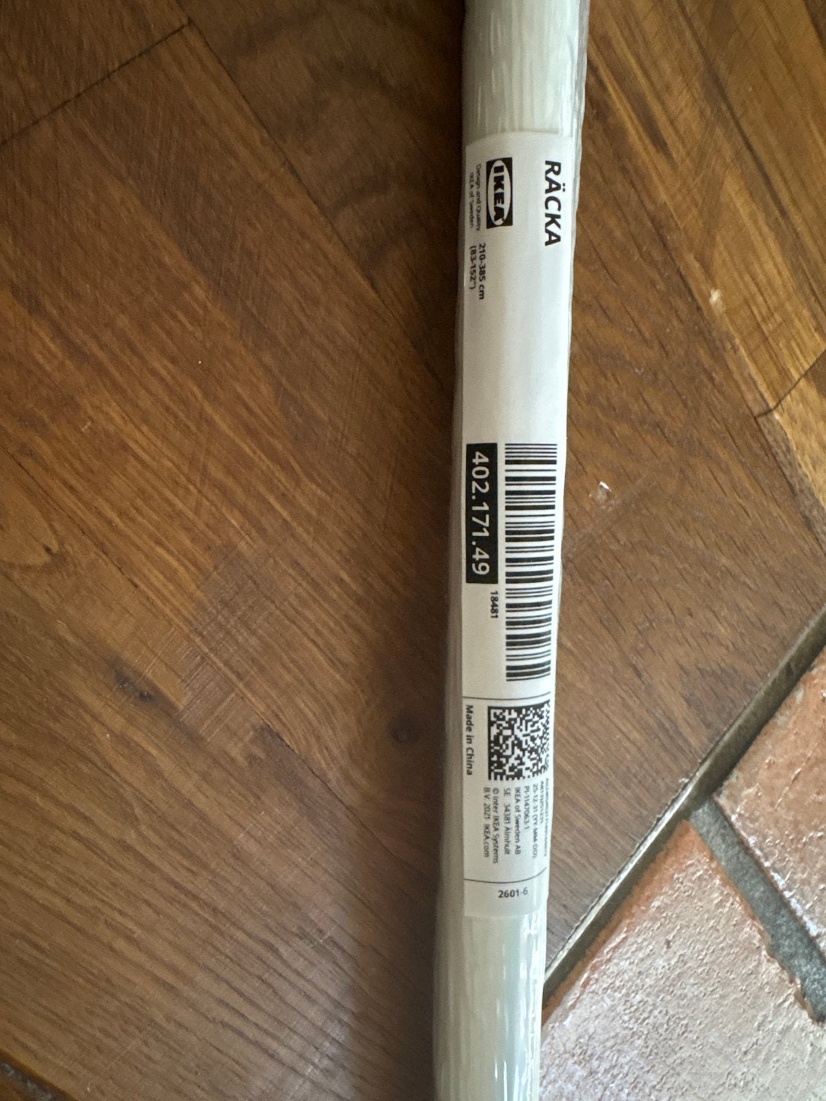 IKEA RÄCKA Gordijnroede met RAFFIG eindknoppen, Ophalen, Nieuw, Wit, Metaal