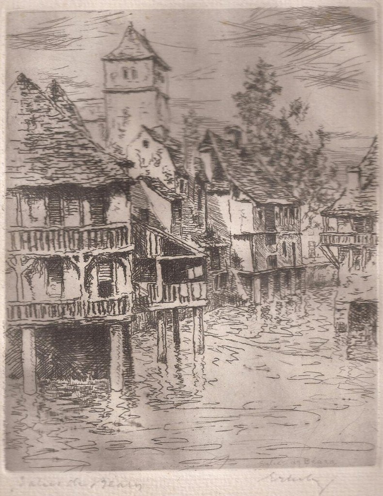 Erkelens, A. - Salies de Bearn Ets, Origineel, Ets, Stadsgezicht, Ophalen of Verzenden