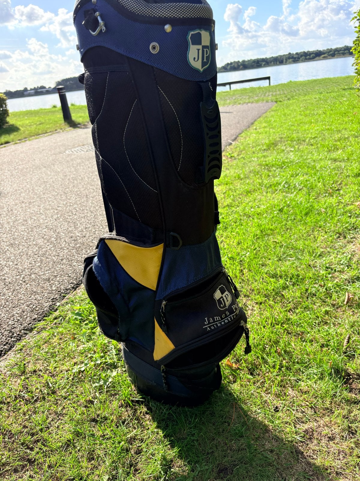 James Perry Golftas - Blauw/Geel Standbag, Sport en Fitness, Ophalen, Gebruikt, Tas, Overige merken