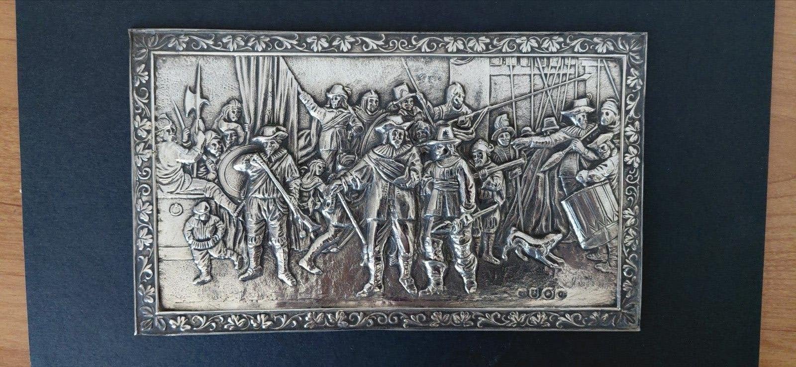 Antieke zilveren plaat Nachtwacht, Antiek en Kunst, Verzenden, Zilver