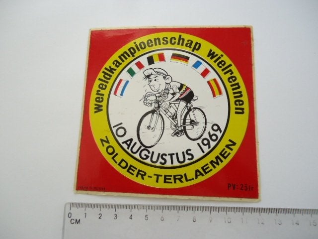 sticker 1969 Wielrennen BELGIE WK Zolder Wereldkampioen, Verzenden, Zo goed als nieuw