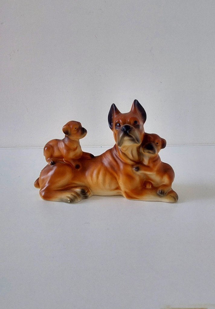 Vintage beeld hond Boxer Familie Beeldje Jaren 60 70, Ophalen of Verzenden, Zo goed als nieuw, Dier