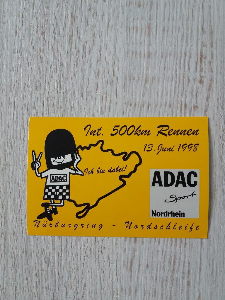 sticker Int. 500km Rennen 13 juni 1998 Nürburgring  ADAC, Ophalen of Verzenden, Zo goed als nieuw, Sport