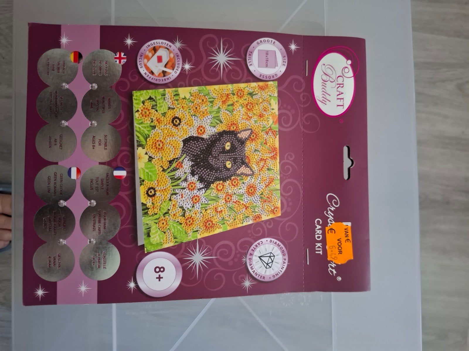 Diamond Painting Kaart Kat met Bloemen - Craft Buddy, Hobby en Vrije tijd, Ophalen of Verzenden