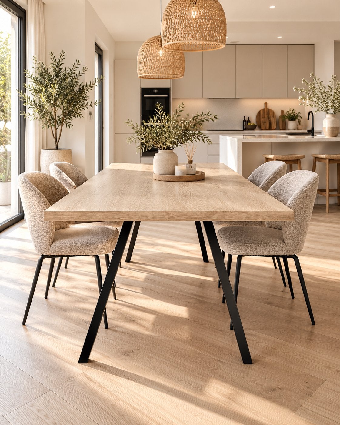 Elegante eettafel met metalen poten - Modern design, Zo goed als nieuw, 150 tot 200 cm, Vier personen, Rechthoekig